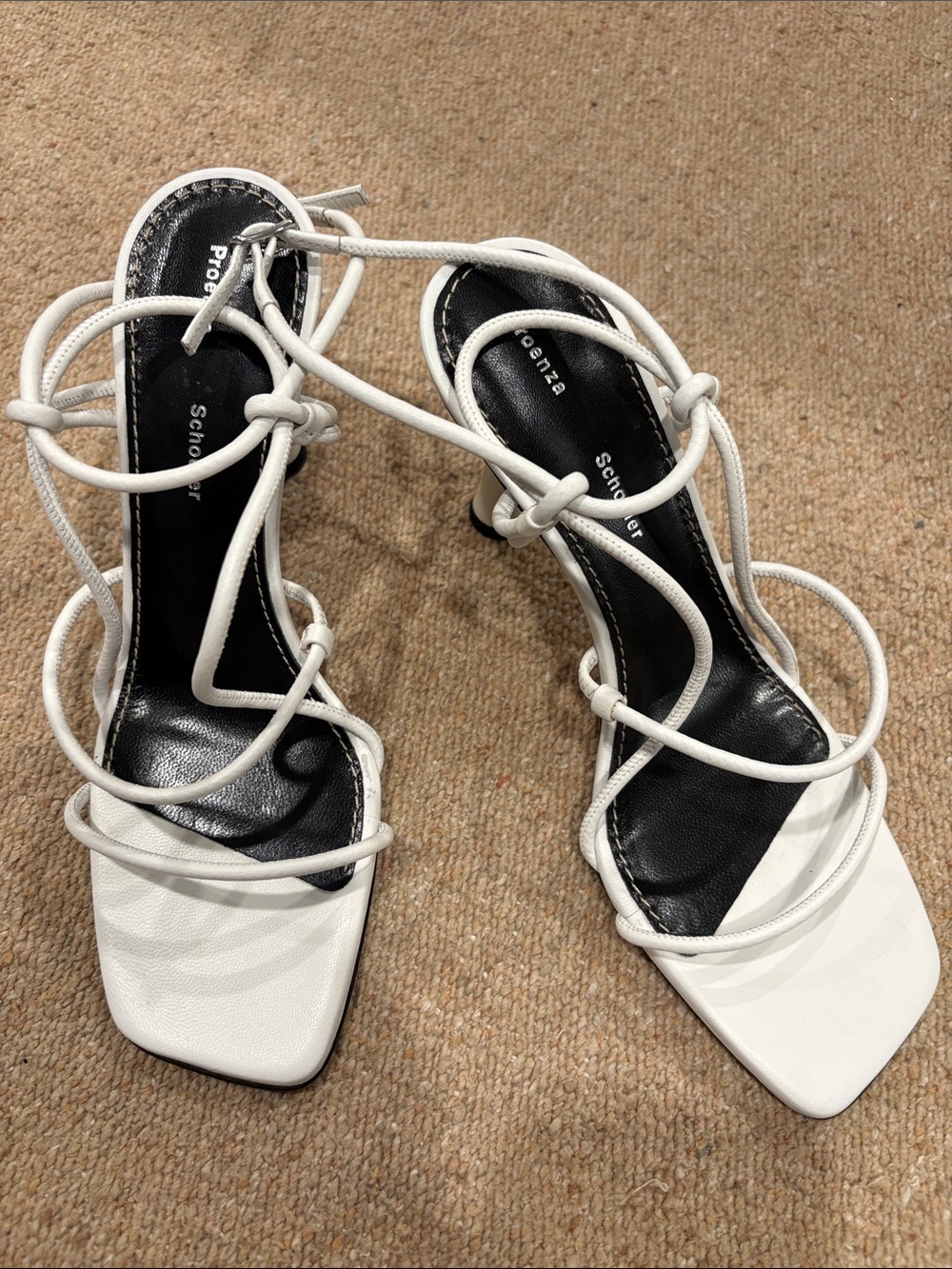 Proenza Schouler White Strappy Lace-Up Leather Heels